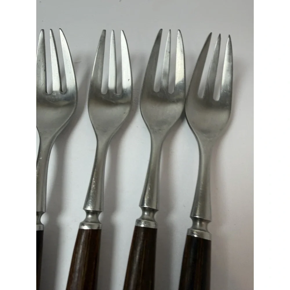 MCM Dansk Wood Accent Stainless Steel Salad Forks Jens Quistgaard Lot 5